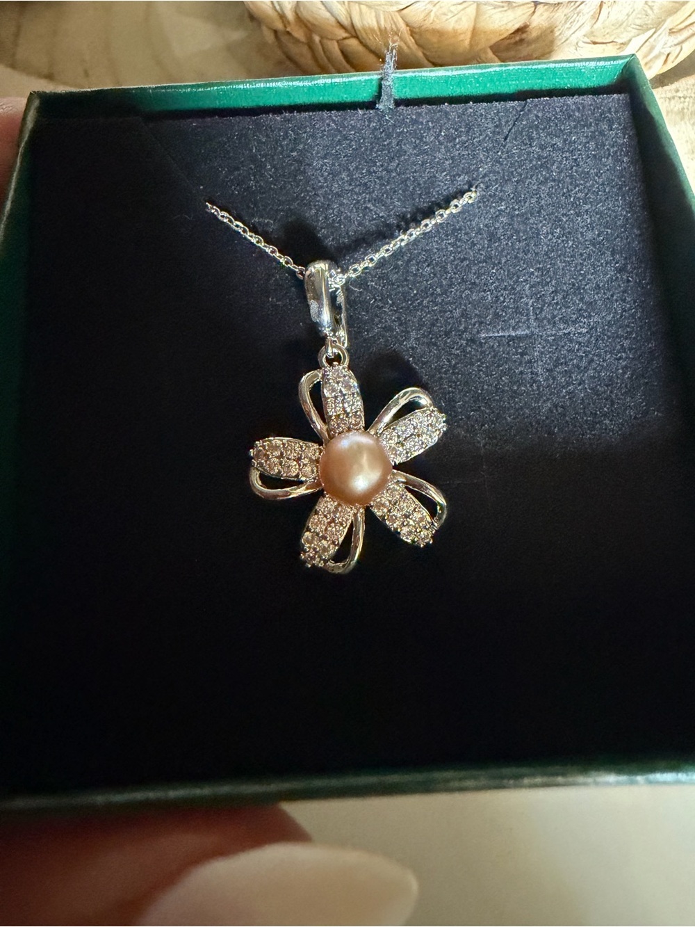 Freshwater Pinky Purple Pearl Flower 18k Plated 925 Universal Pendant Necklace